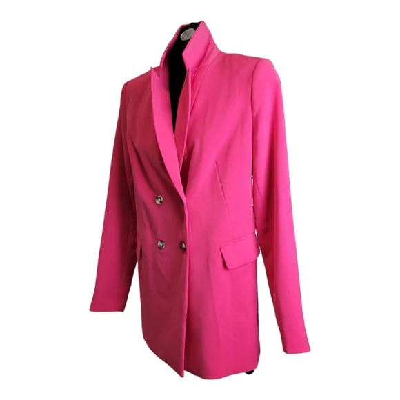 Nine West 80's hot pink fuchsia oversized Barbie Blazer jacket shoulder pads 4 - Picture 6 of 17